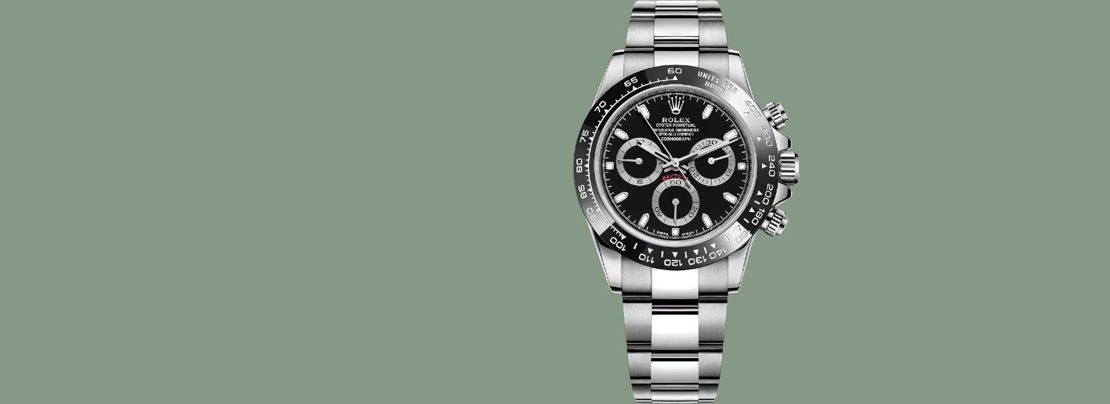 Luxury replica Rolex watch showcase featuring iconic Daytona chronograph